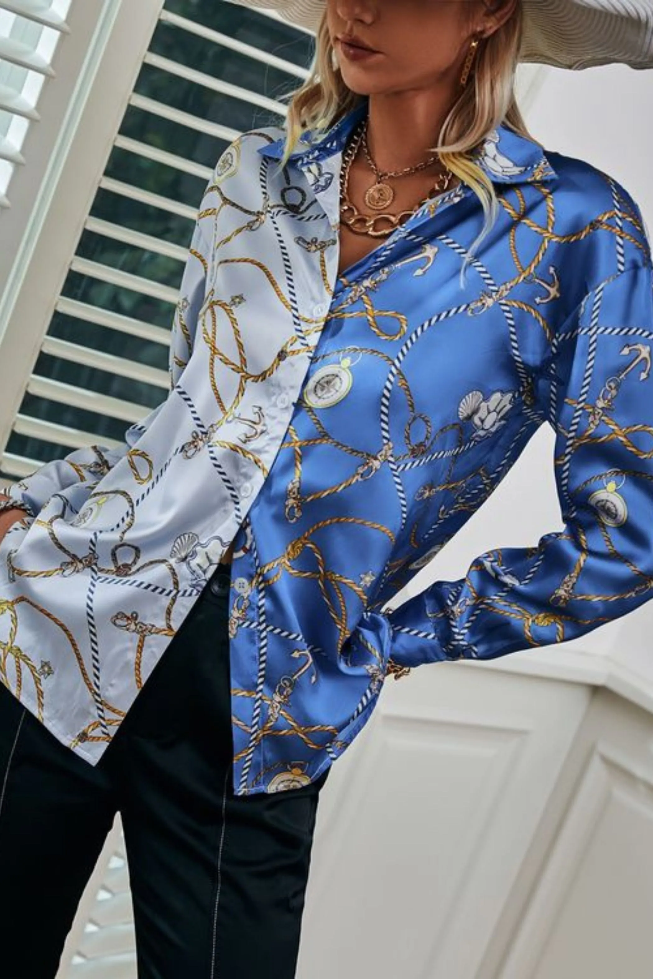 2 TONE CHAIN SATIN SHIRT