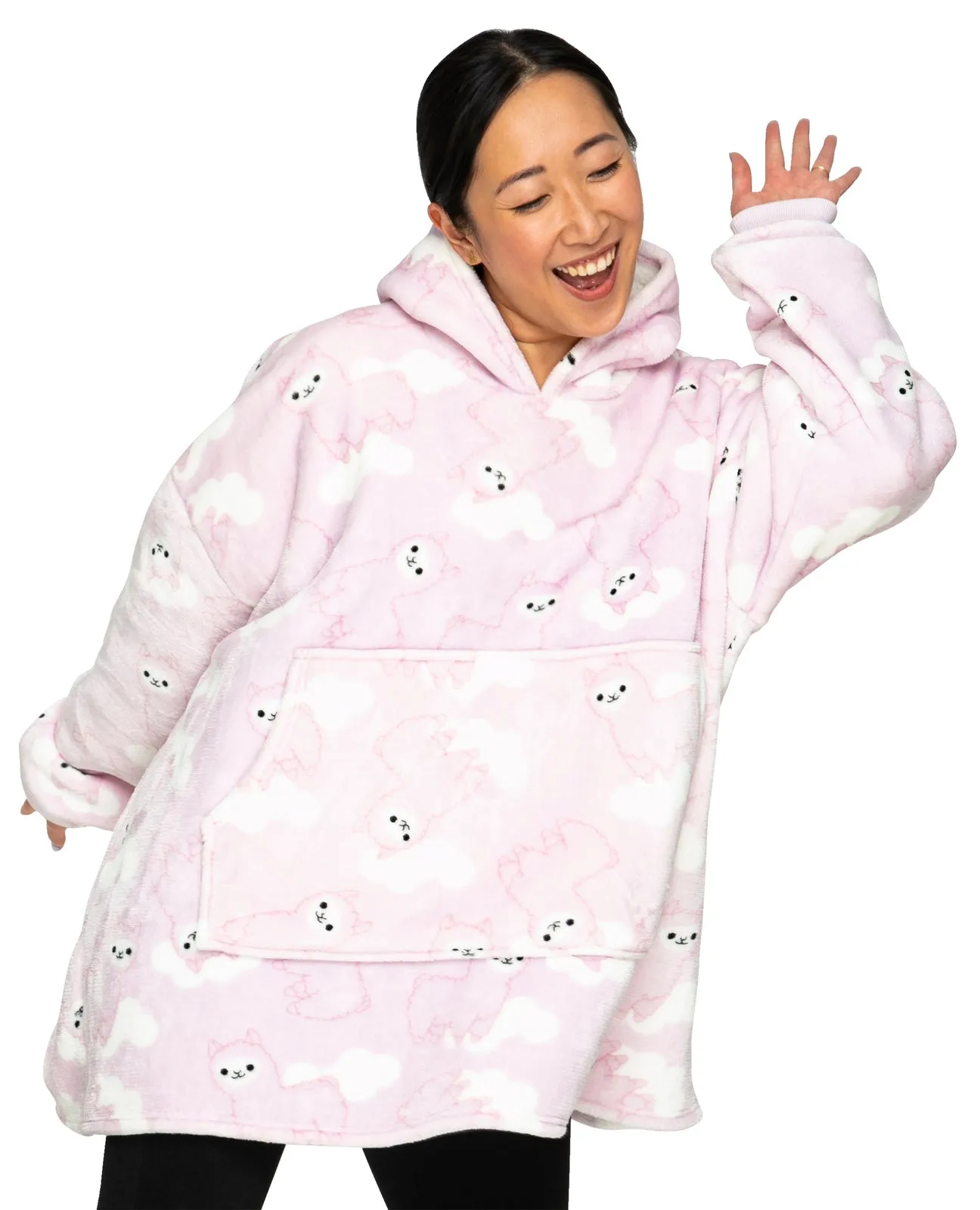 Adult Giant Hoodie Llama Face Light Pink