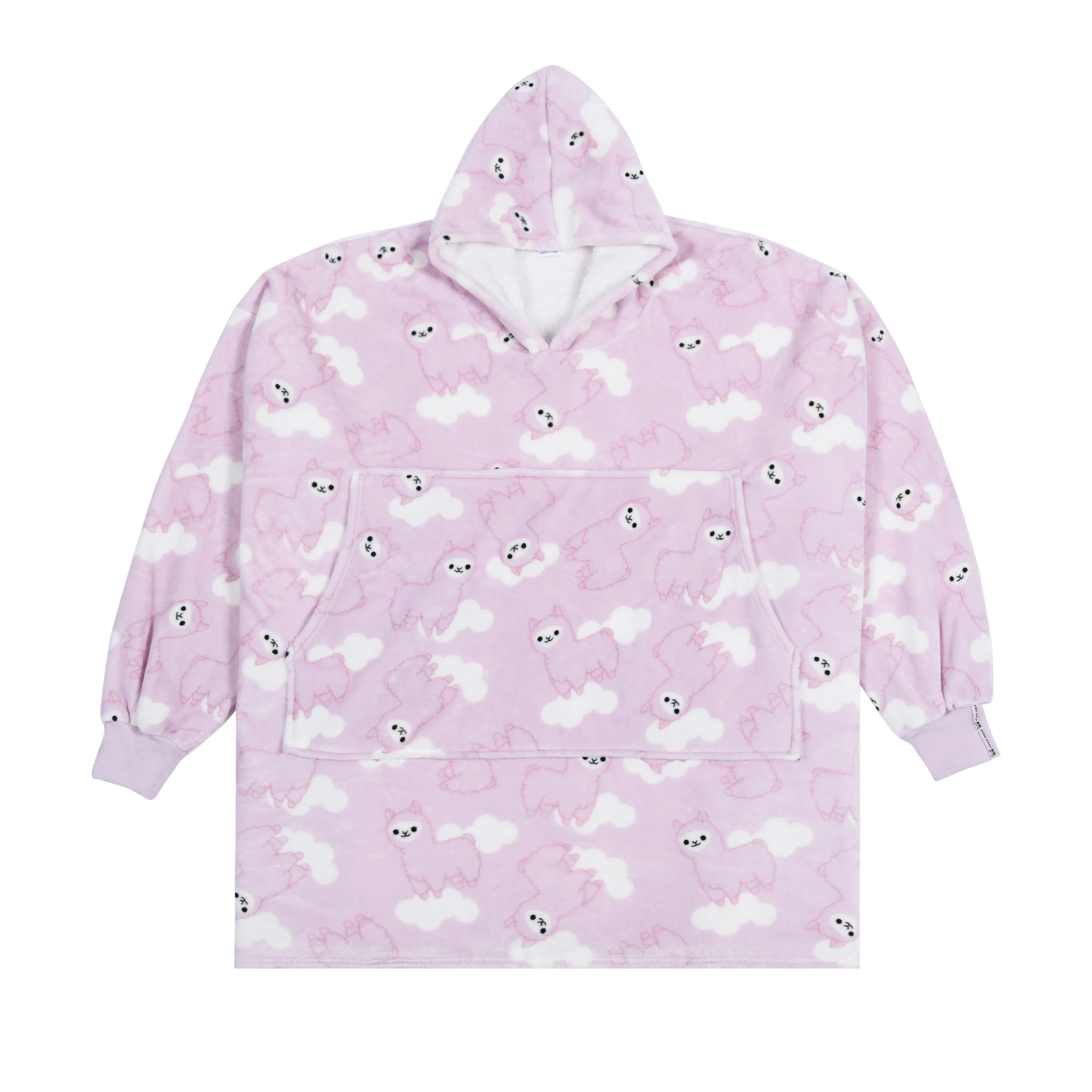 Adult Giant Hoodie Llama Face Light Pink