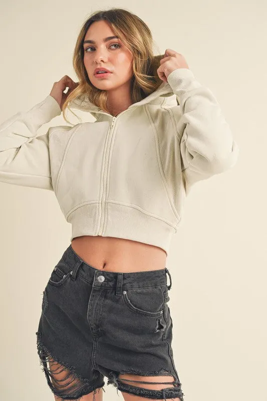 Aemi   Co Zip Up Raglan Sleeve Cropped Hoodie