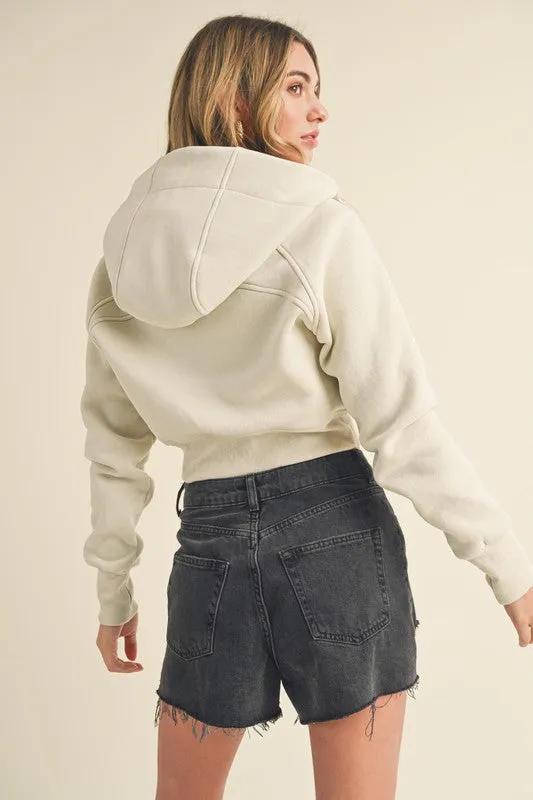 Aemi   Co Zip Up Raglan Sleeve Cropped Hoodie