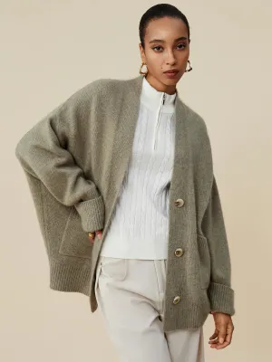 Amoretu Wool & Cashmere V-Neck Long Sleeve Knit Cardigan