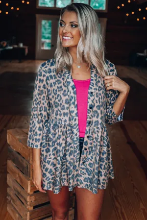 Babydoll Button Leopard Print Top