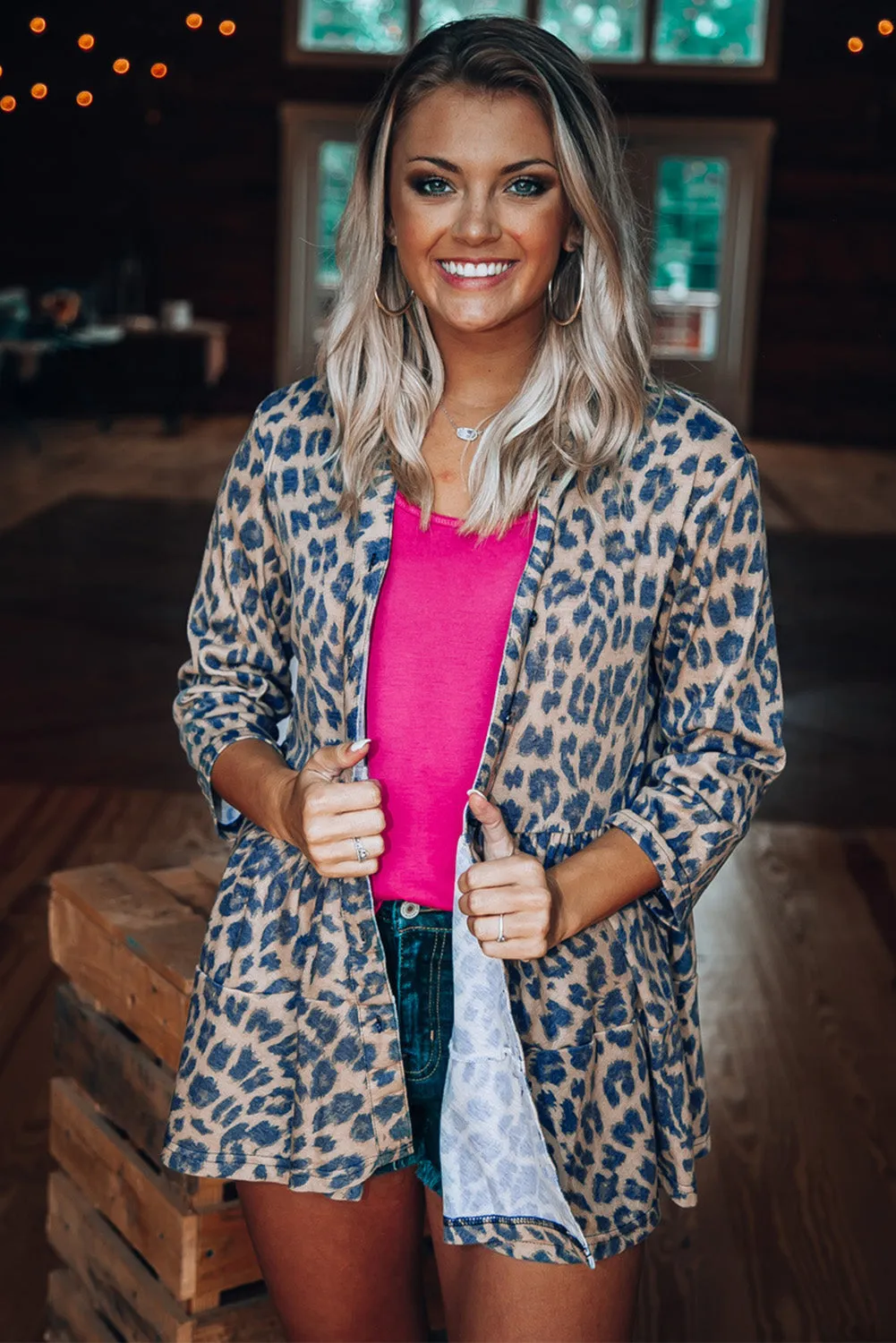 Babydoll Button Leopard Print Top