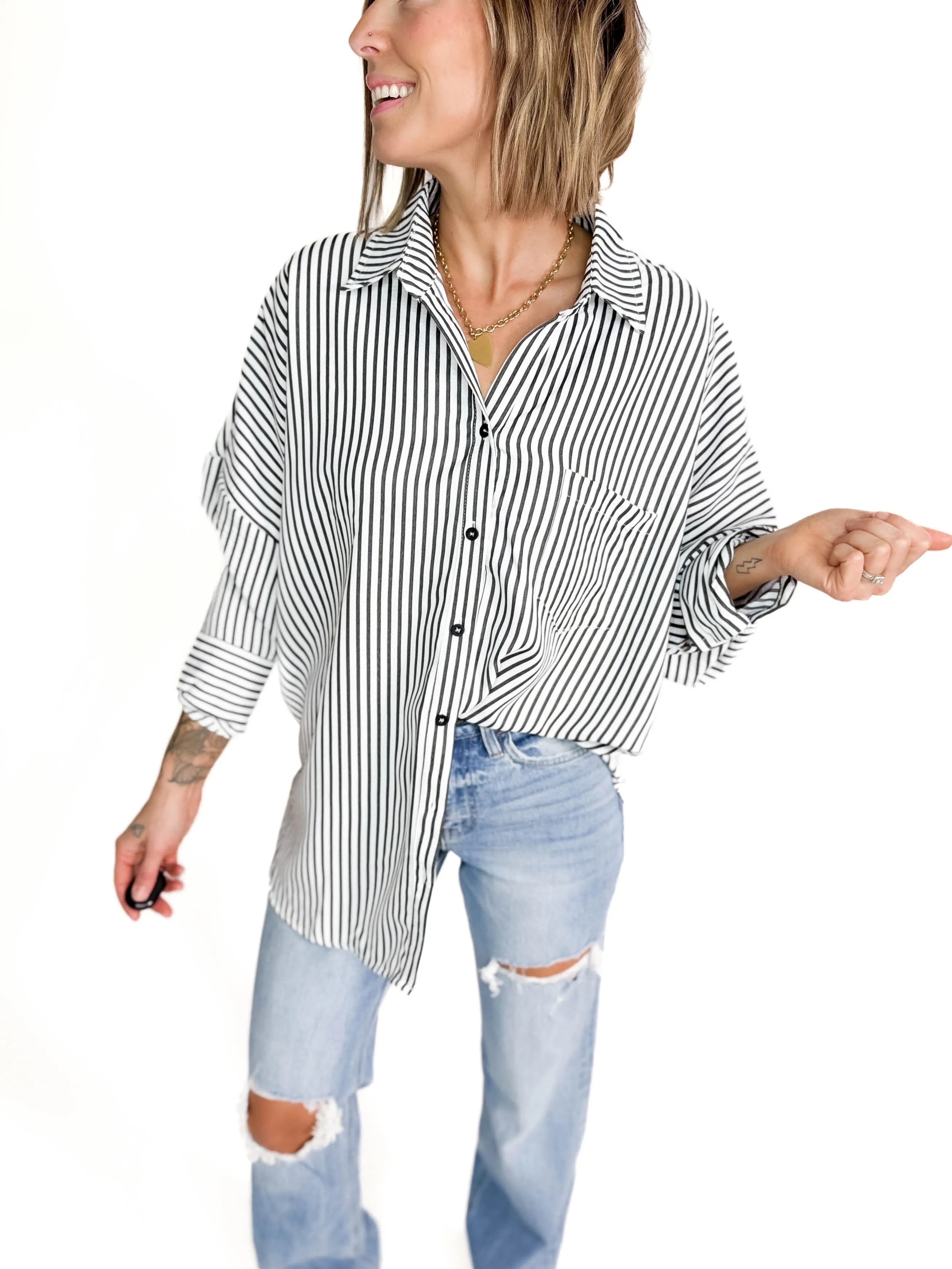 Bailly Stripe Button Up Top