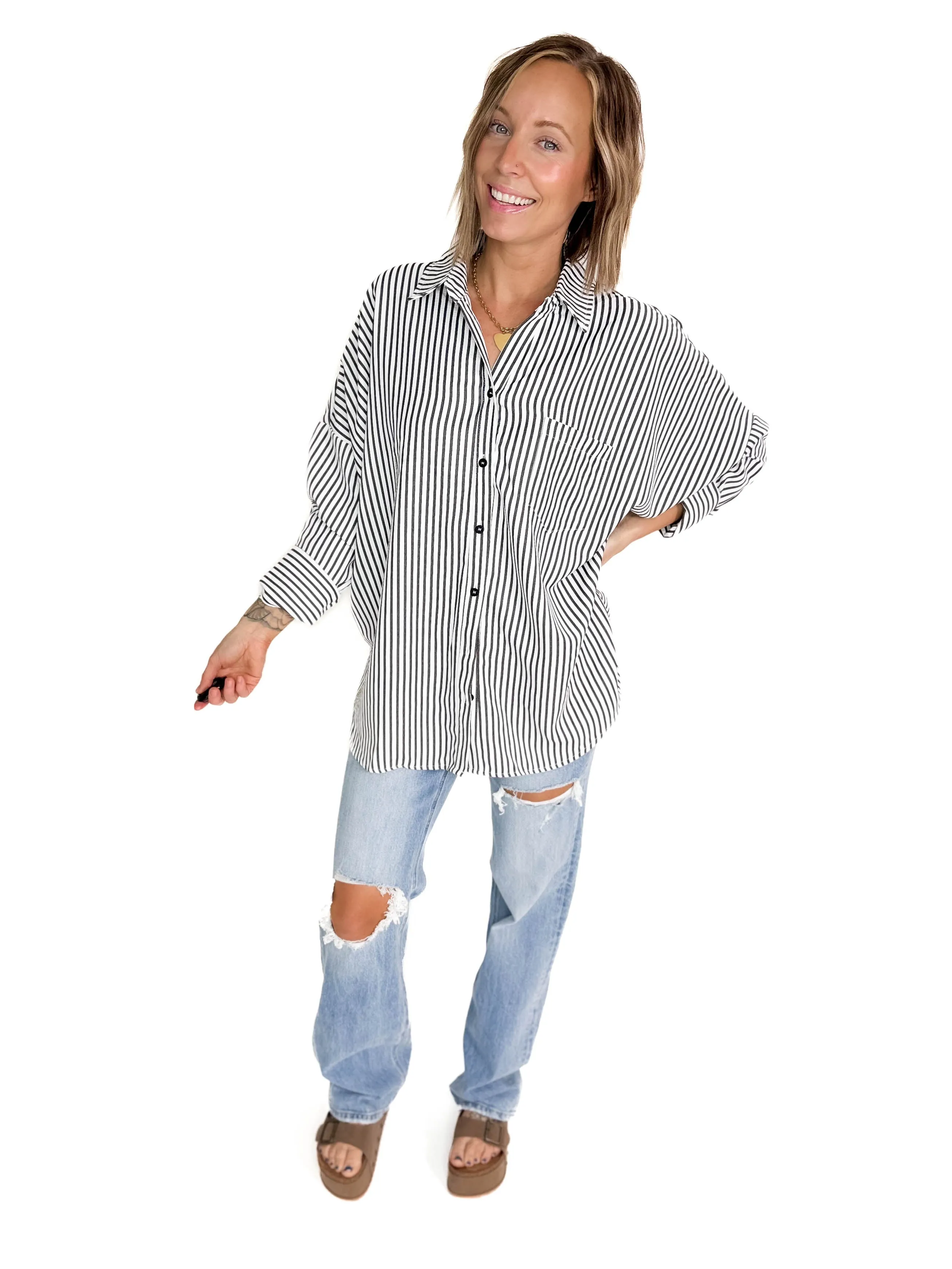 Bailly Stripe Button Up Top