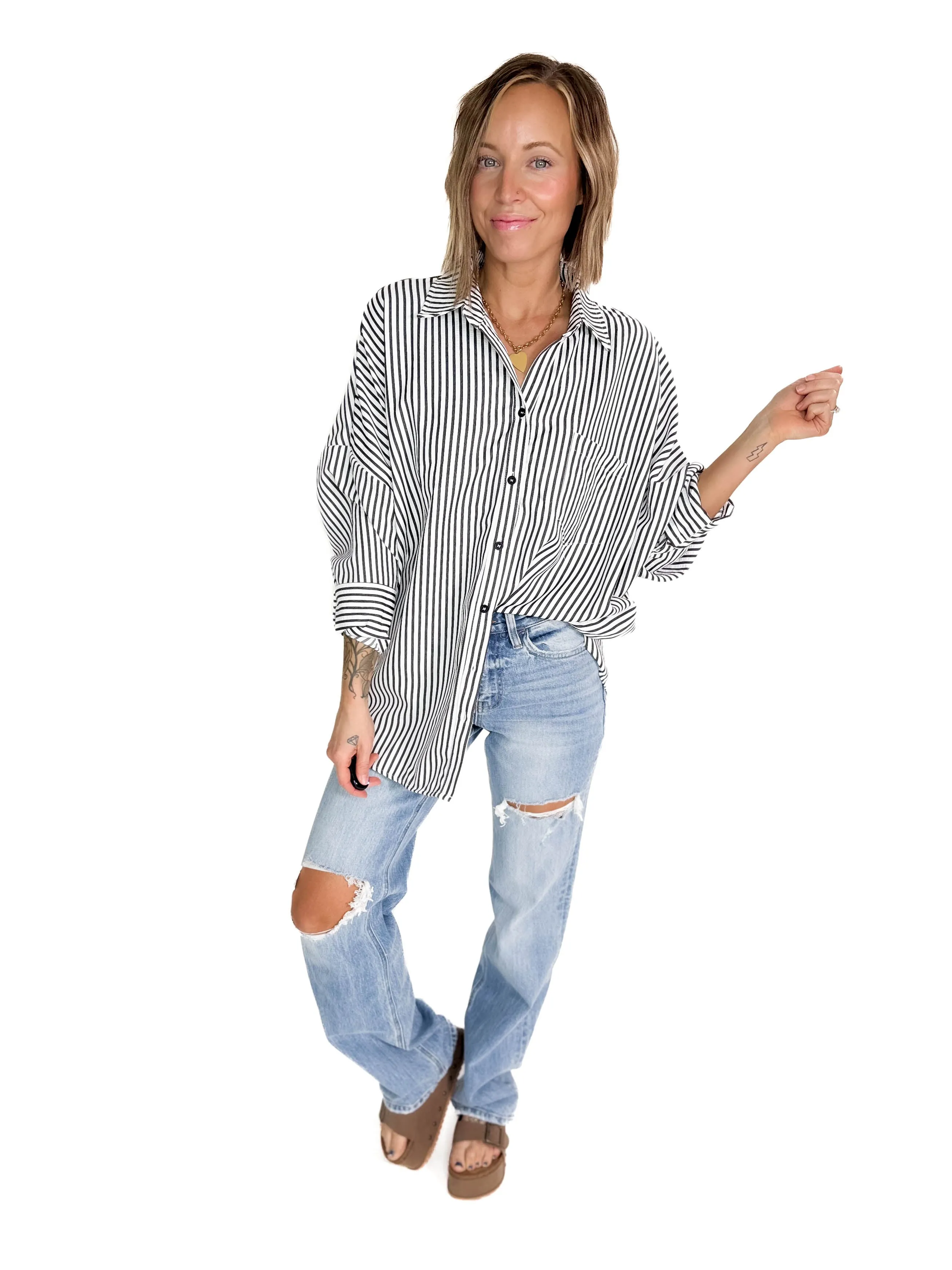 Bailly Stripe Button Up Top