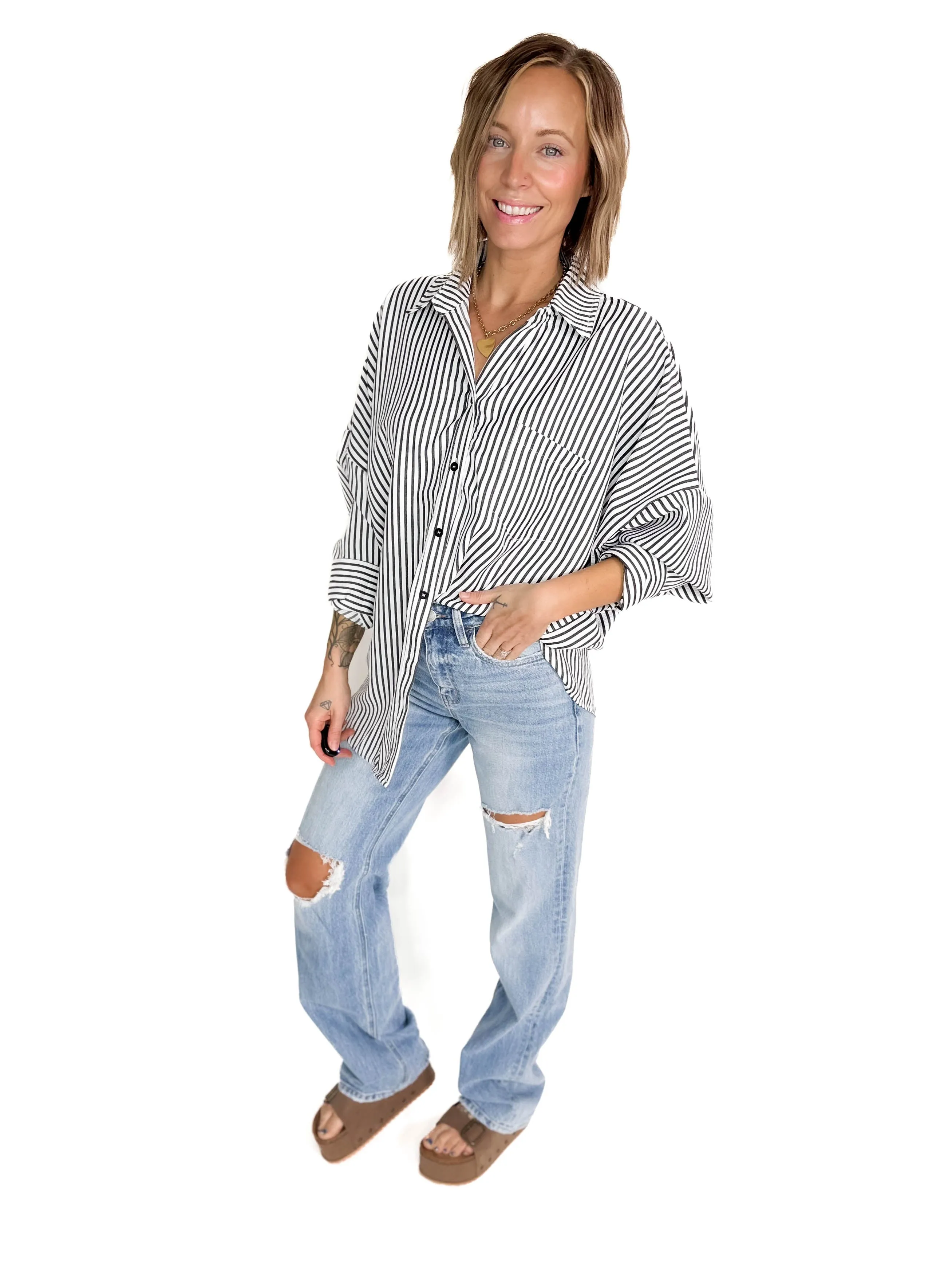 Bailly Stripe Button Up Top