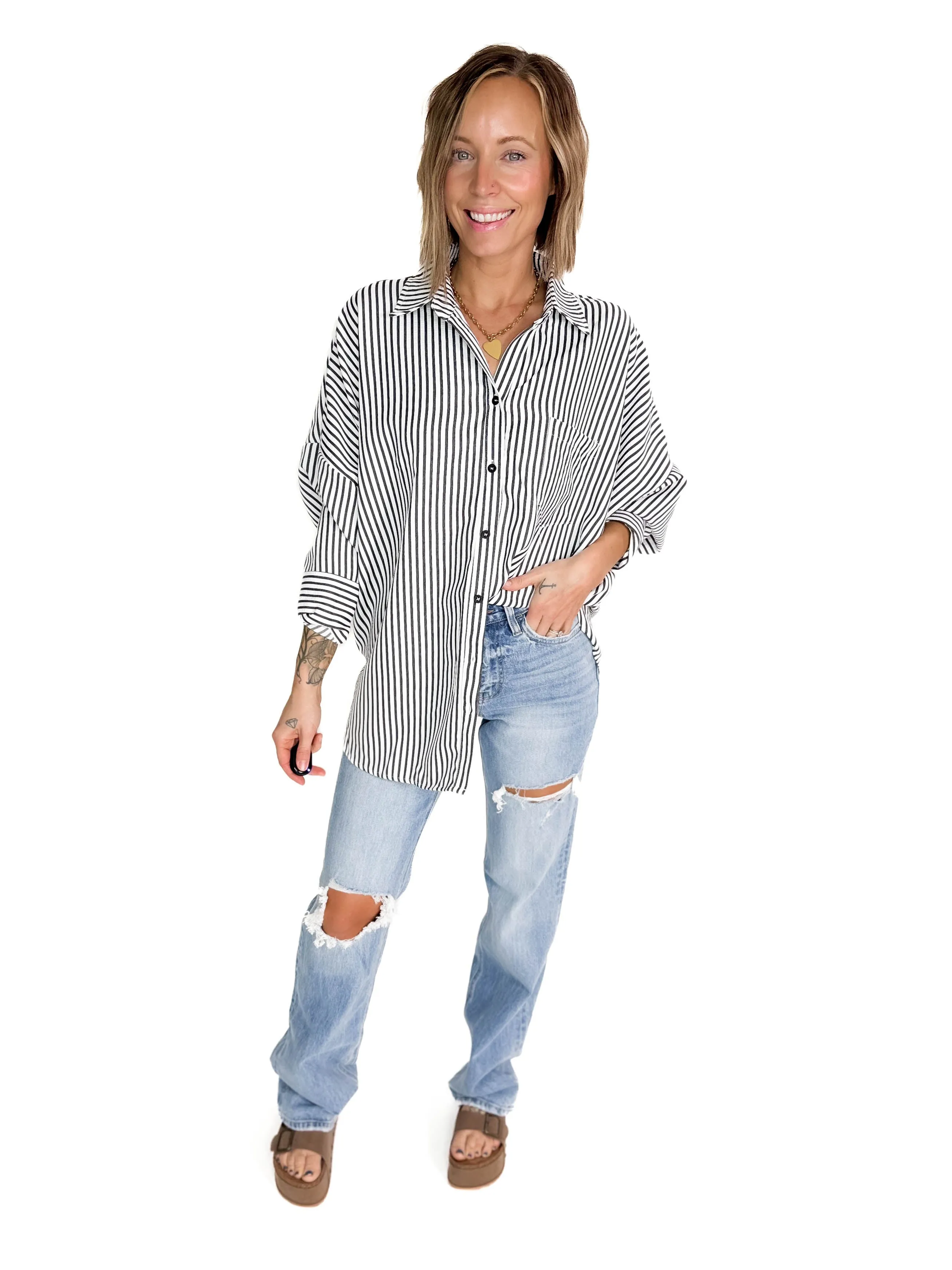 Bailly Stripe Button Up Top