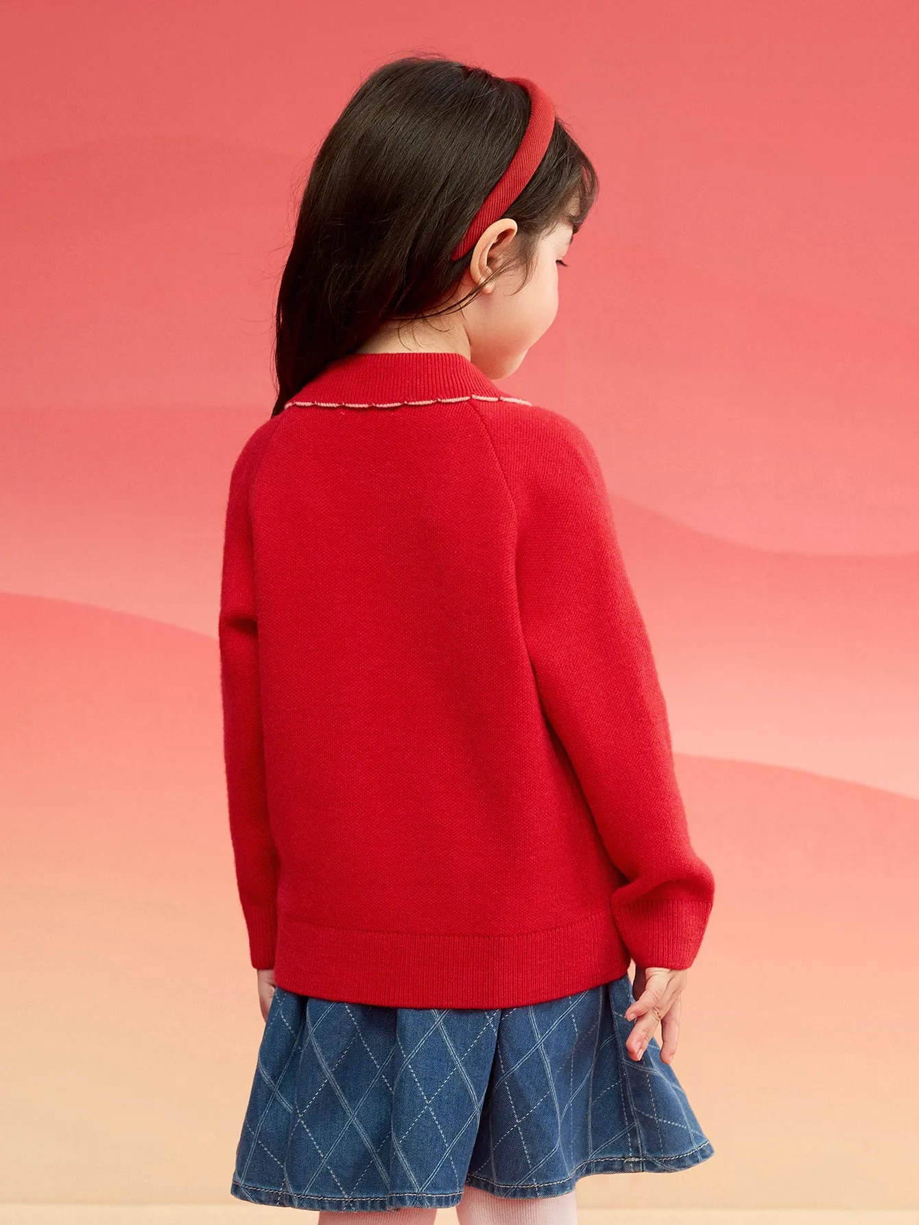 Balabala Girls Sweater 2024 New Winter Kids Knitwear Top New Year's Red Fashion Exquisite Trendy