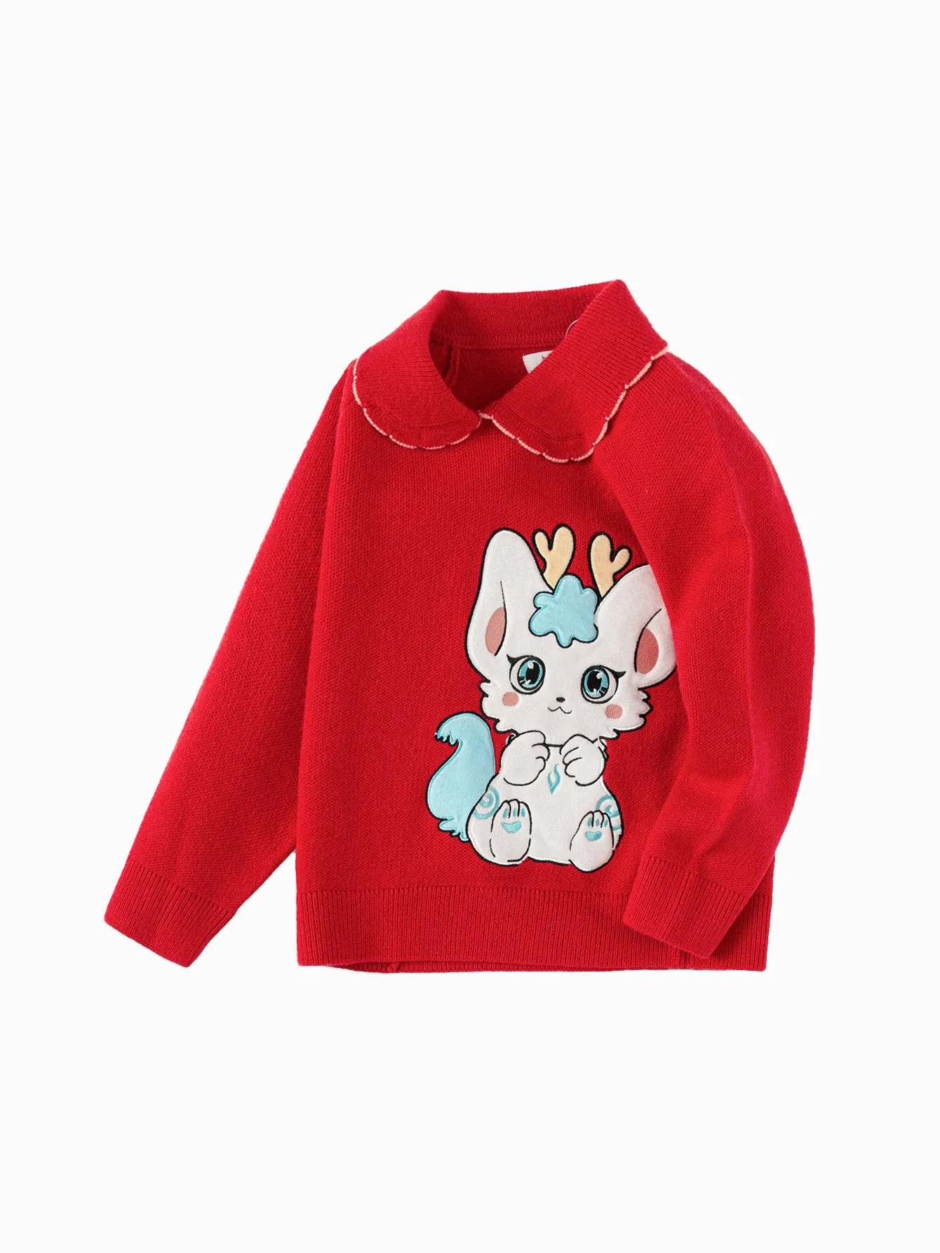 Balabala Girls Sweater 2024 New Winter Kids Knitwear Top New Year's Red Fashion Exquisite Trendy