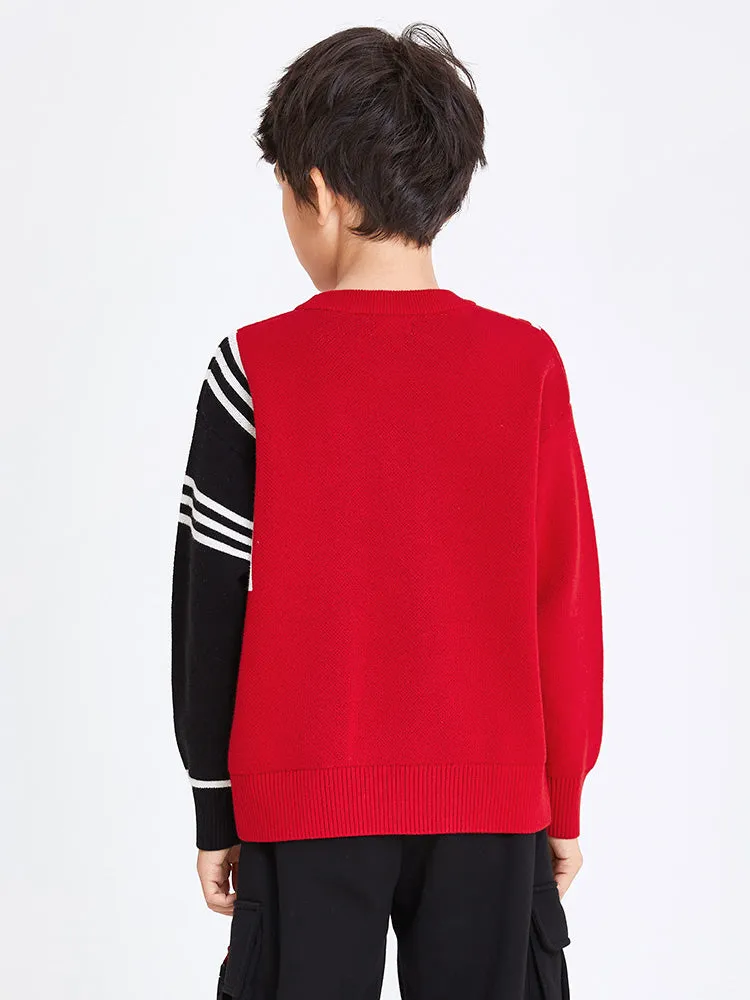 balabala Kids Boy 100% Cotton Red Rabbit Propitious Clouds Crew Neck Jumper 7-14 Years
