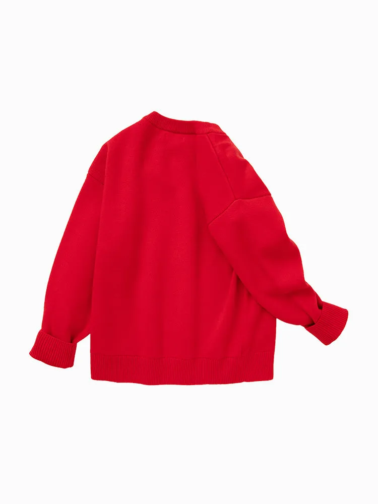 balabala Kids Boy 100% Cotton Red Rabbit Propitious Clouds Crew Neck Jumper 7-14 Years