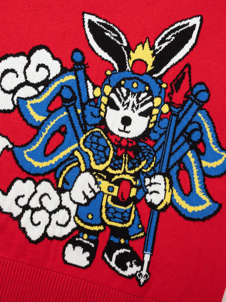 balabala Kids Boy 100% Cotton Red Rabbit Propitious Clouds Crew Neck Jumper 7-14 Years
