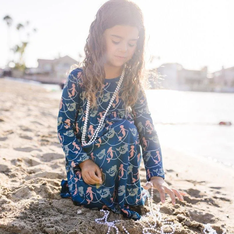 Bamboo Classic Long Sleeve Swing Dress - Peacock Mermaids & Pearls