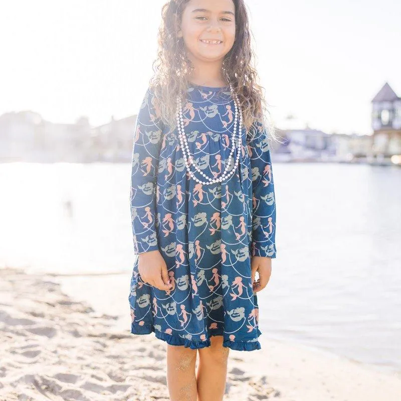 Bamboo Classic Long Sleeve Swing Dress - Peacock Mermaids & Pearls
