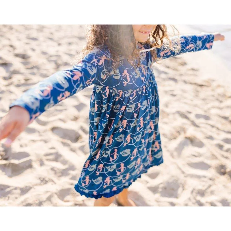 Bamboo Classic Long Sleeve Swing Dress - Peacock Mermaids & Pearls