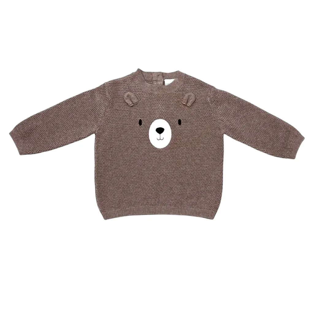 Bear Embroidered Knit Sweater