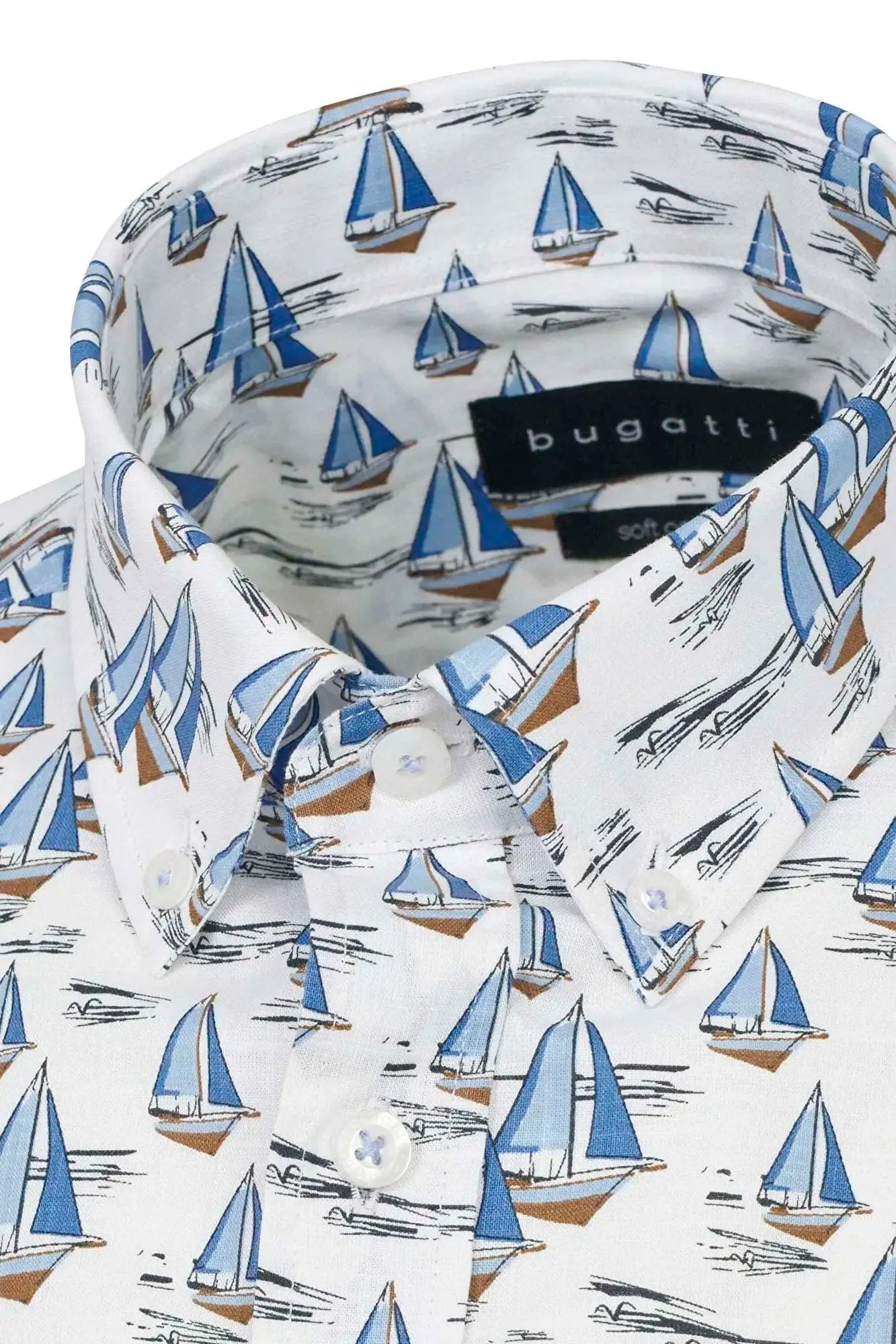 Boat Print Cotton Shirt - Light Blue