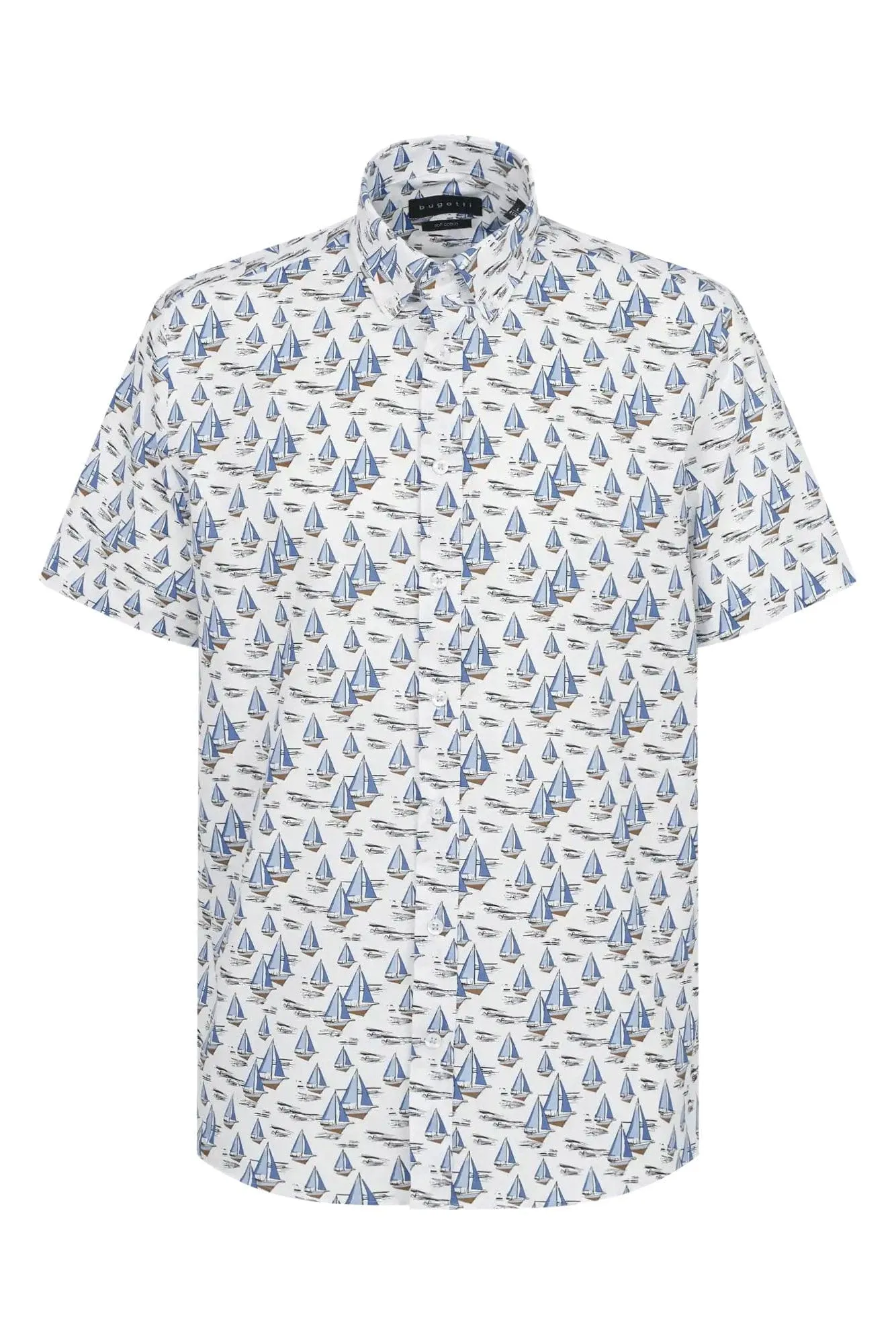 Boat Print Cotton Shirt - Light Blue