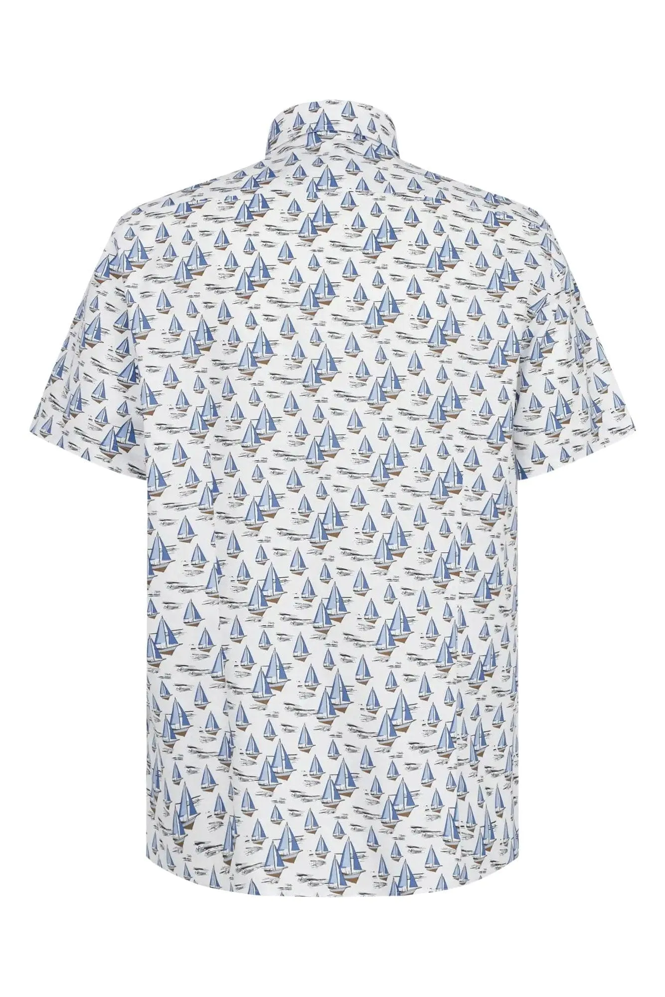 Boat Print Cotton Shirt - Light Blue