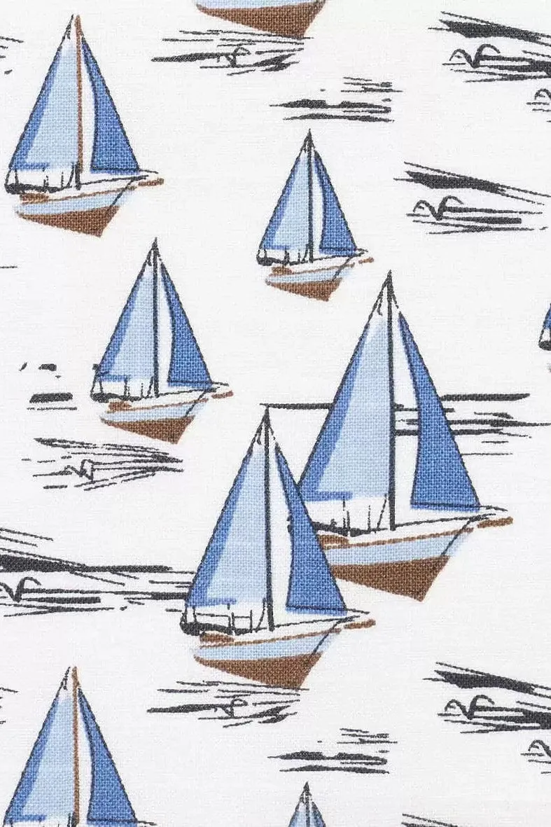 Boat Print Cotton Shirt - Light Blue