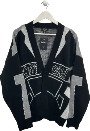 boohooMan Black Tall Oversized Drop Shoulder Moto Cardigan UK S