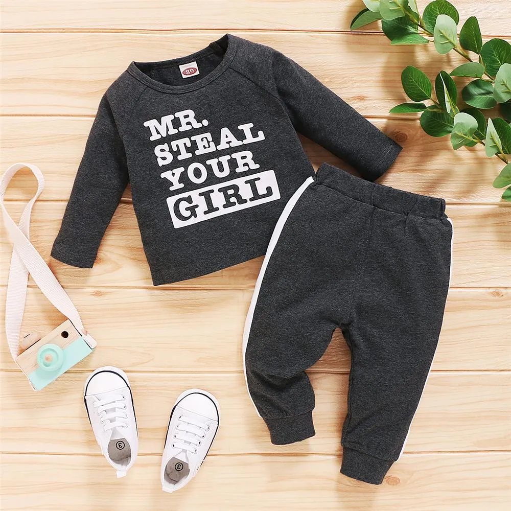 Boys Casual Letter Printed Long Sleeve Top & Pants Wholesale Boys Clothing