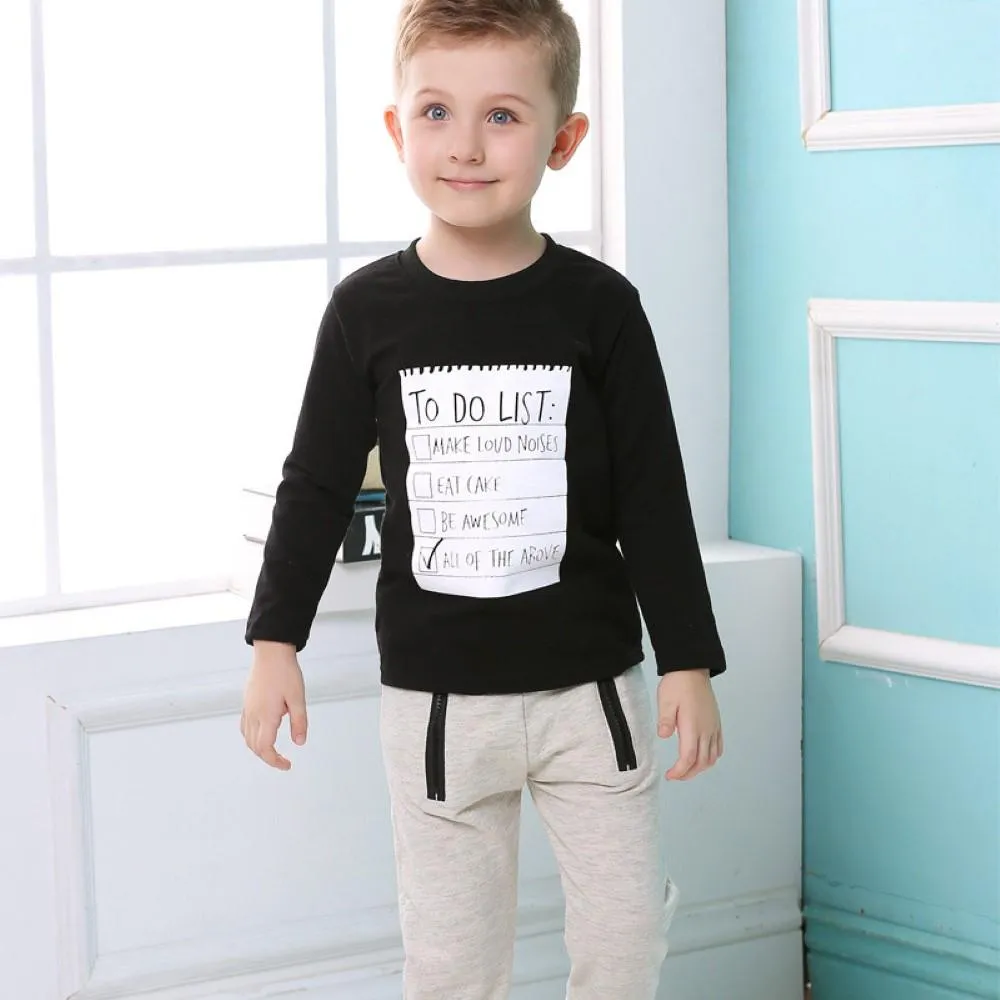 Boys List Letter Printed Top & Pants Wholesale Toddler Boy Clothes