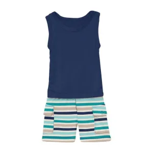 Boy's Print Bamboo Tank & Cargo Short Outfit Set - Sand and Sea Stripe