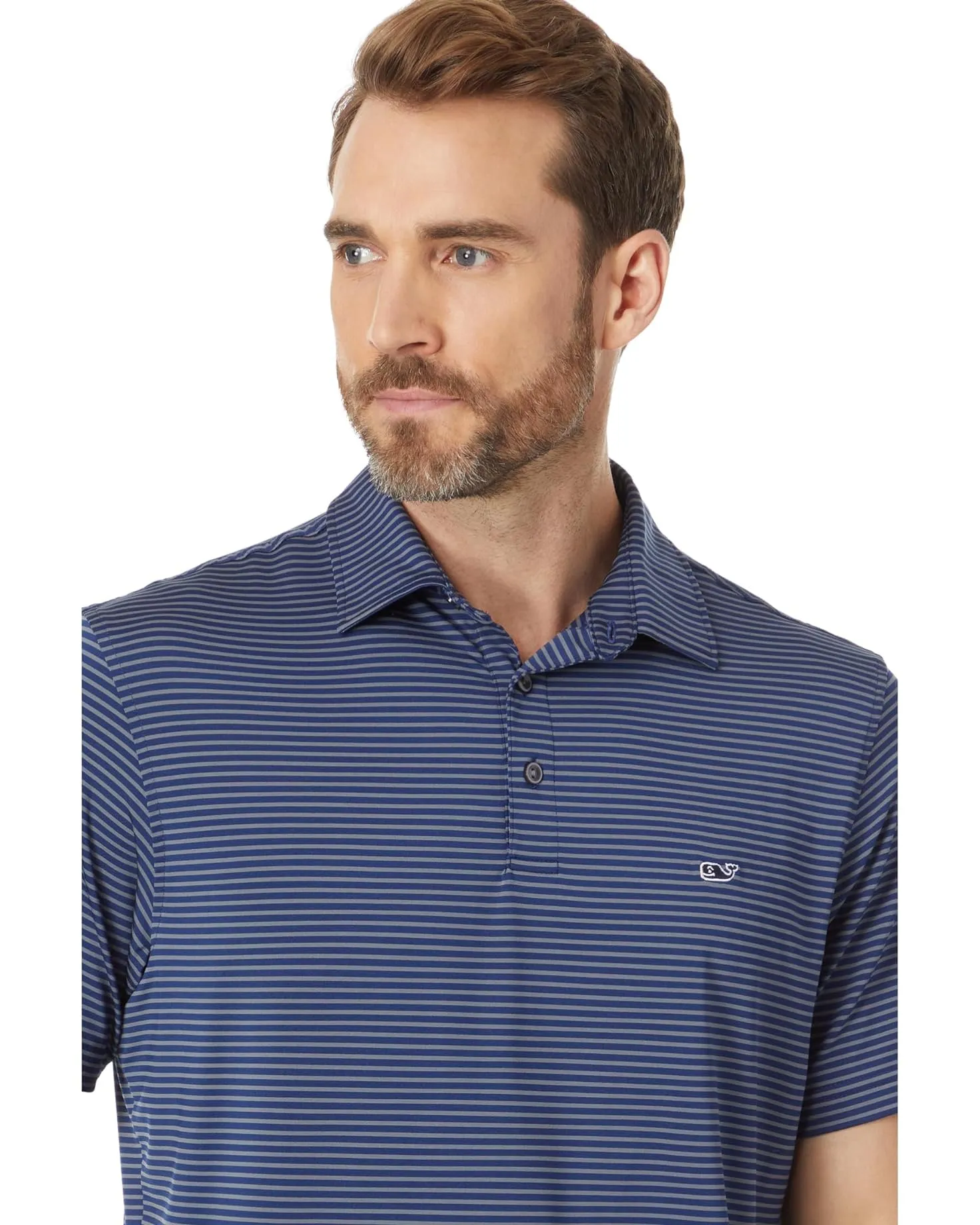 Bradley Stripe Sankaty Polo in STP Blue Depth/Gray Harbor by Vineyard Vines