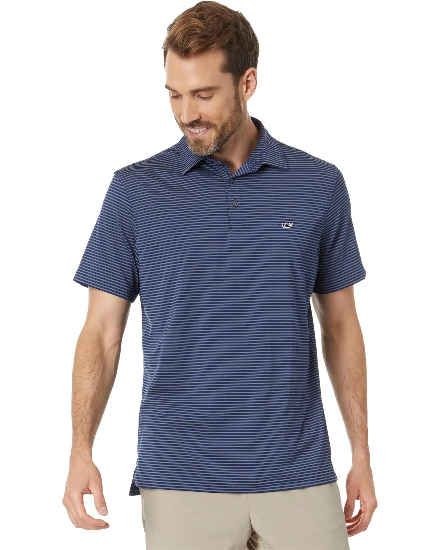 Bradley Stripe Sankaty Polo in STP Blue Depth/Gray Harbor by Vineyard Vines