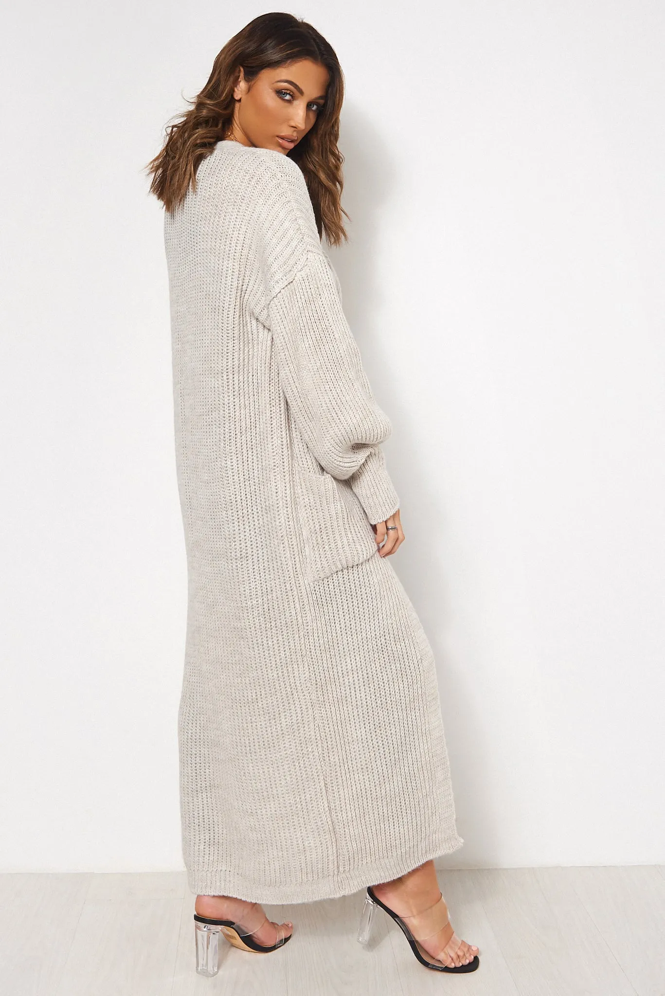Bren Beige Oversized Balloon Sleeve Long Maxi Cardigan