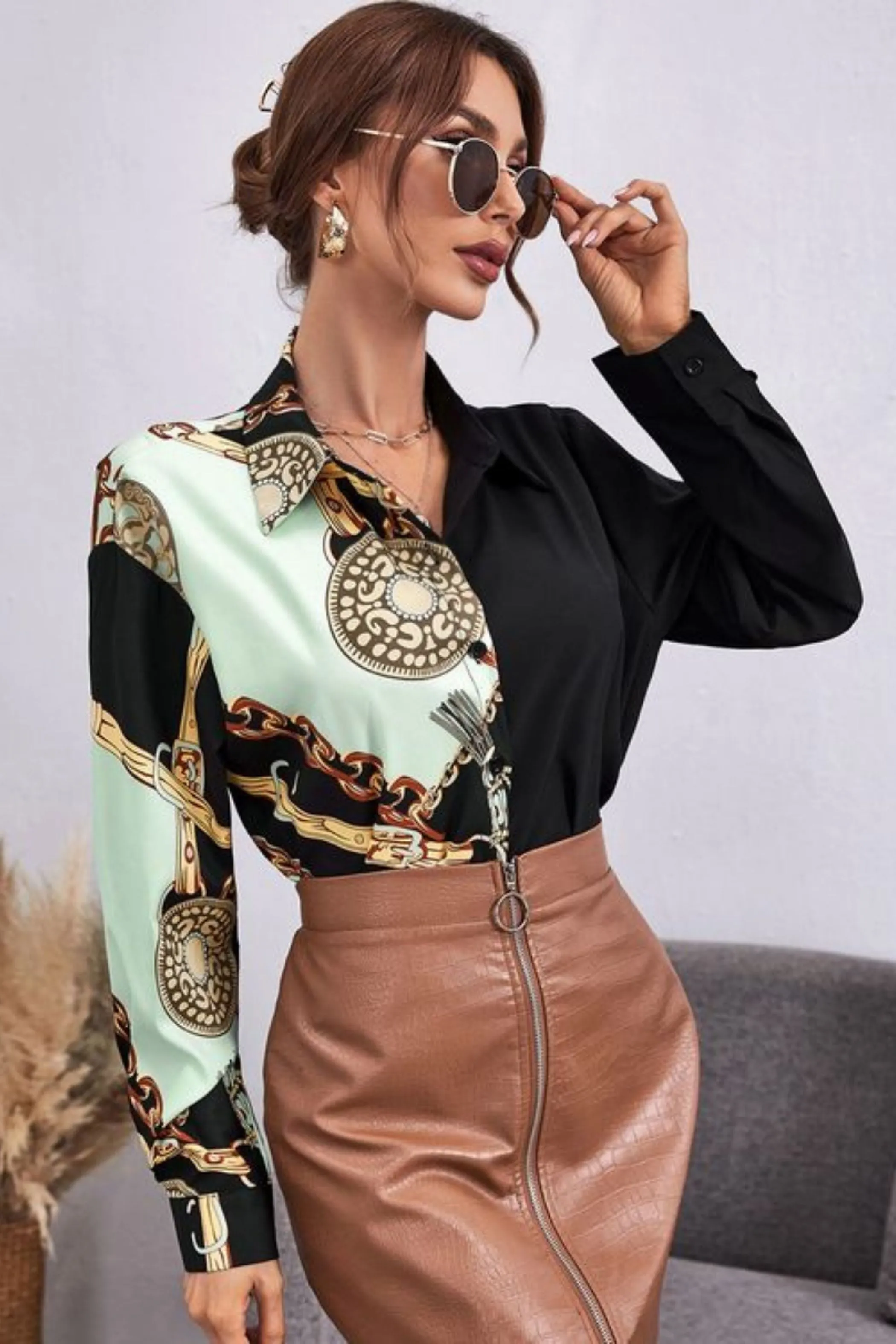 CHAIN BLOCK SATIN SHIRT
