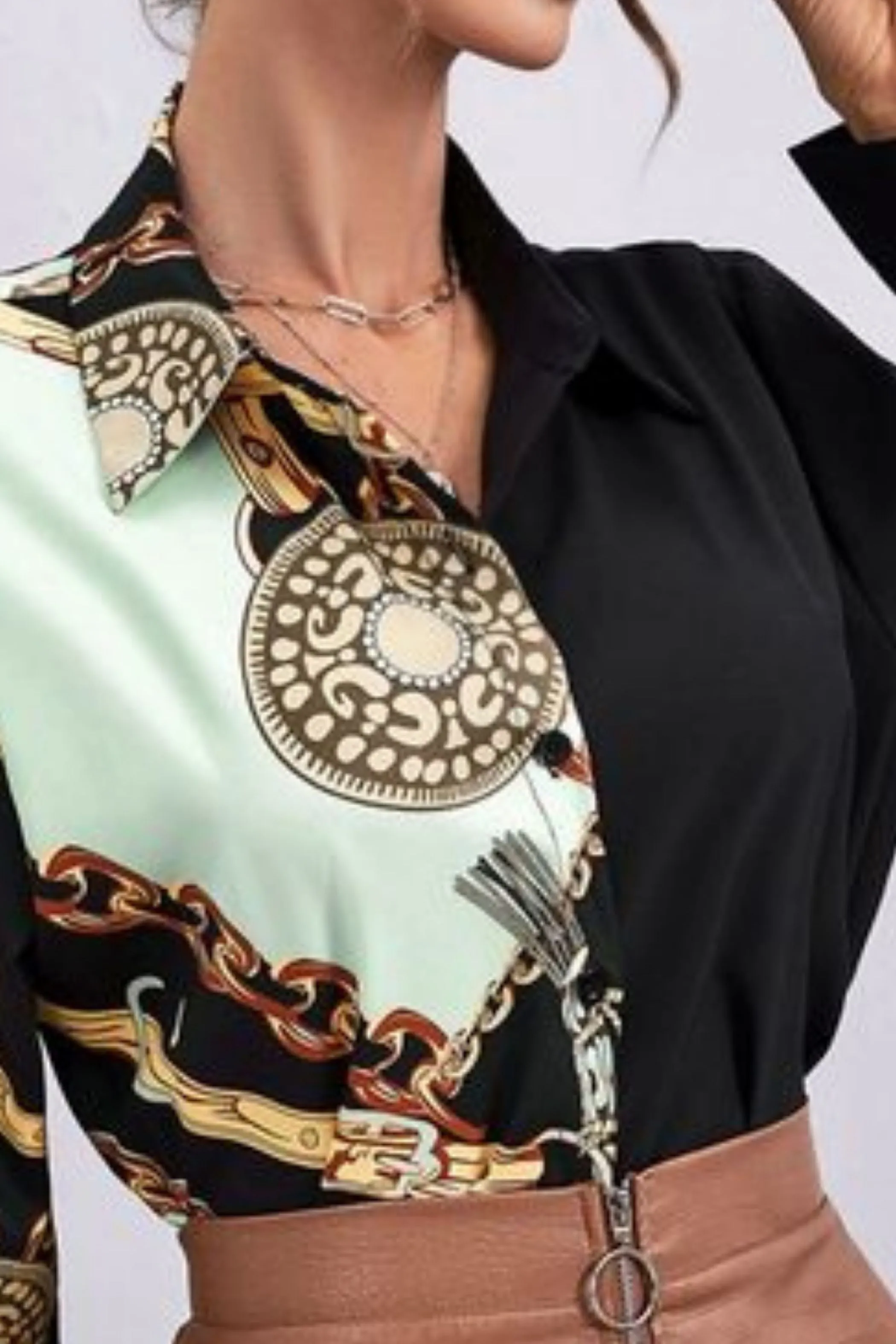 CHAIN BLOCK SATIN SHIRT