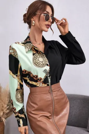 CHAIN BLOCK SATIN SHIRT