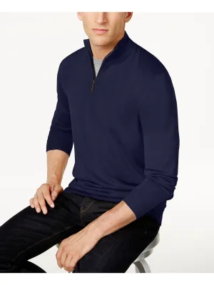 CLUB ROOM Mens Navy Heather Mock Quarter-Zip Pullover Sweater Size M