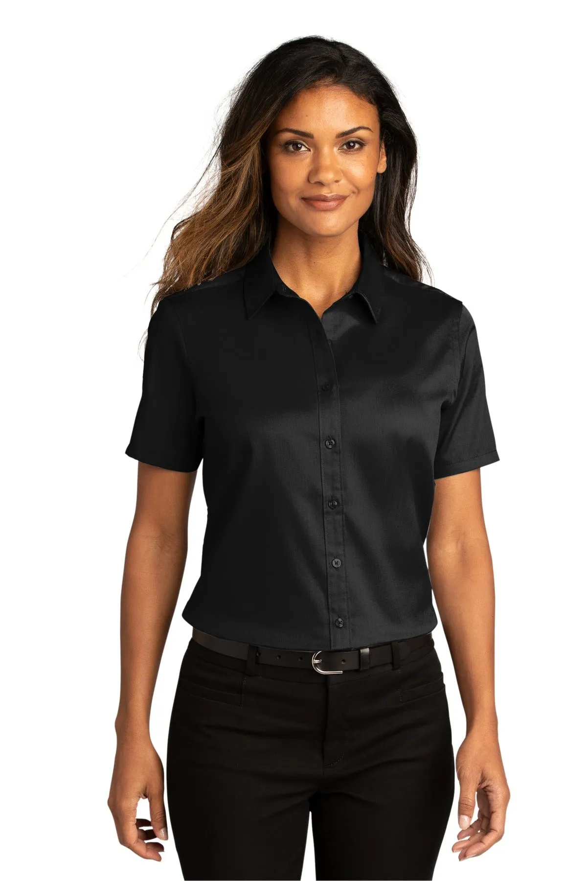 Custom Embroidered Ladies Short Sleeve SuperPro React Twill Shirt. LW809