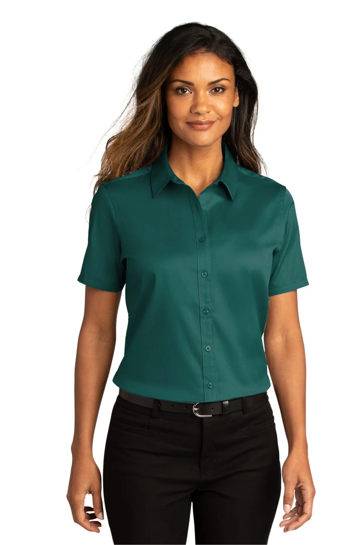 Custom Embroidered Ladies Short Sleeve SuperPro React Twill Shirt. LW809
