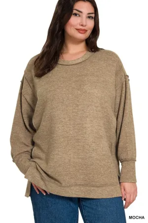 Double Edge Plus Mocha Oversized Hi Low Sweater (Size 2X/3X)