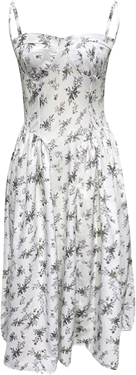 Dresses for Women Elegant Spaghetti Strap Midi Dress Pleated Low Cut Bustier Off Shoulder Dresses