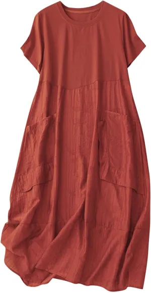 Dresses for Women Plus Size Short Sleeve Flowy Swing Dress Casual Lightweight Midi Dress Summer Basic Dress 2025