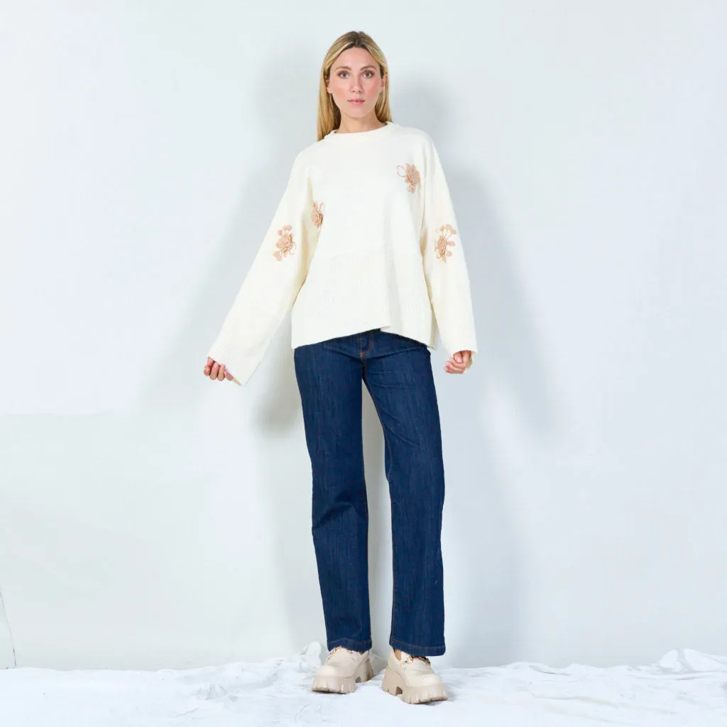 Embroidered floral motif sweater wholesale