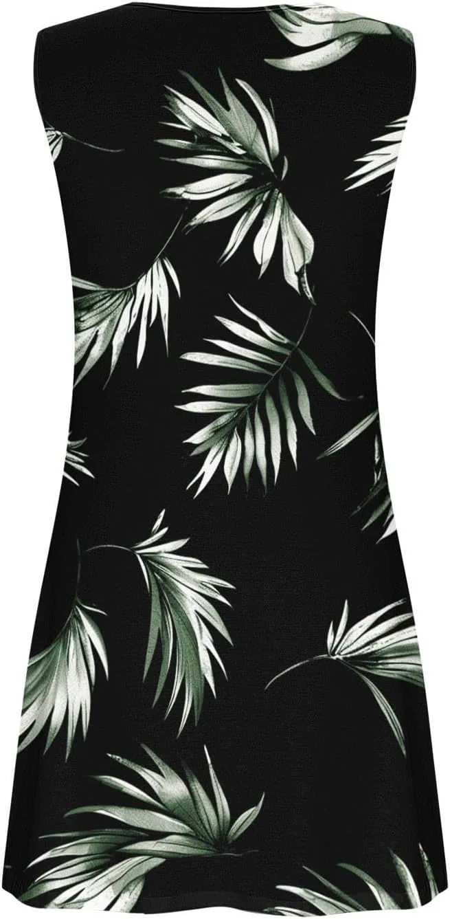 Floral Dress for Women Casual Button Trim Sleeveless V Neck Mini Sundress O-Ring Straps Cover Ups Beach Tank Dresses