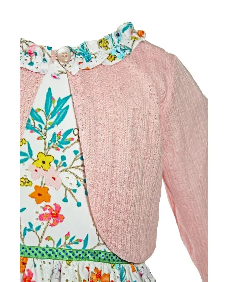 Floral Eyelet Toddler Dress with Pink Shrug