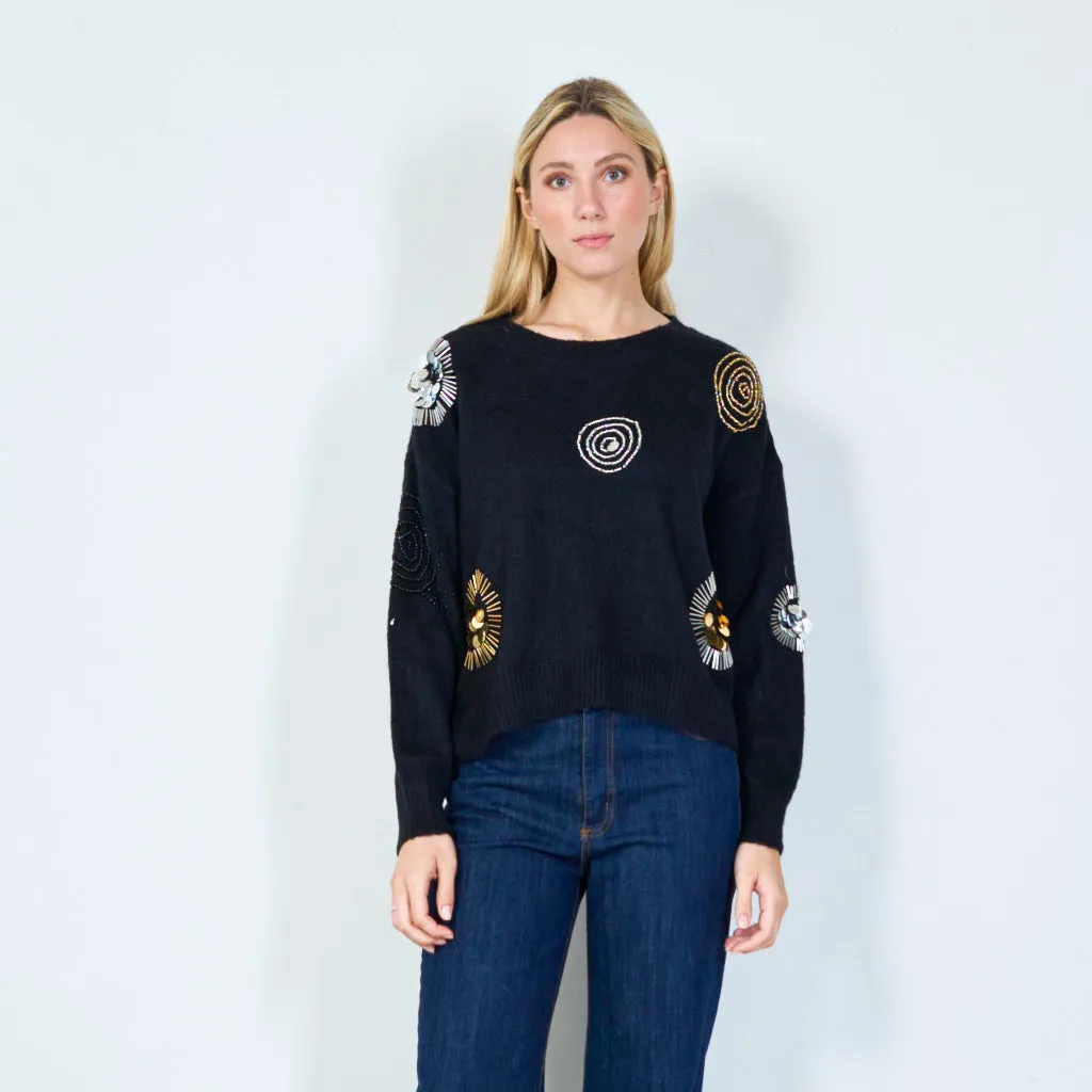 Geometric sequin embellished sweater wholesale