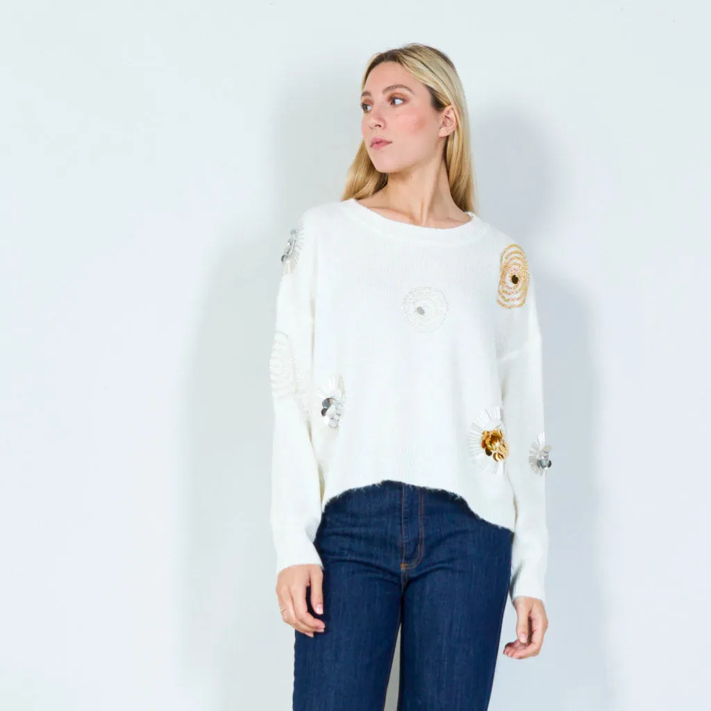 Geometric sequin embellished sweater wholesale