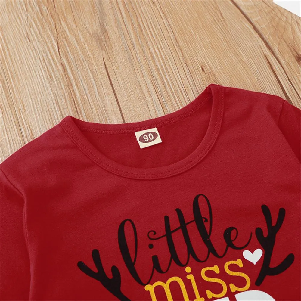 Girls Deer Long Sleeve Letter Printed Top & Pants Wholesale Girls