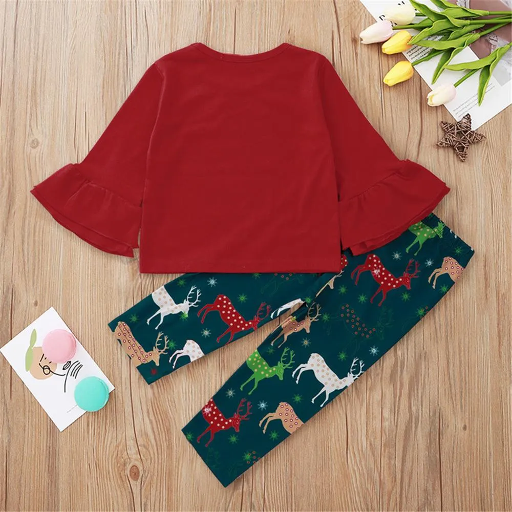 Girls Deer Long Sleeve Letter Printed Top & Pants Wholesale Girls
