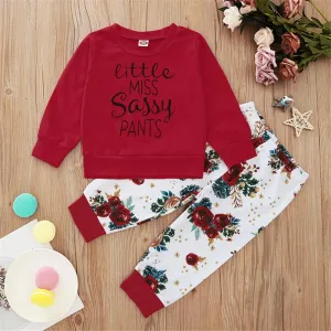 Girls Letter Printed Long Sleeve T-shirt & Floral Pants Girls Clothing Wholesalers